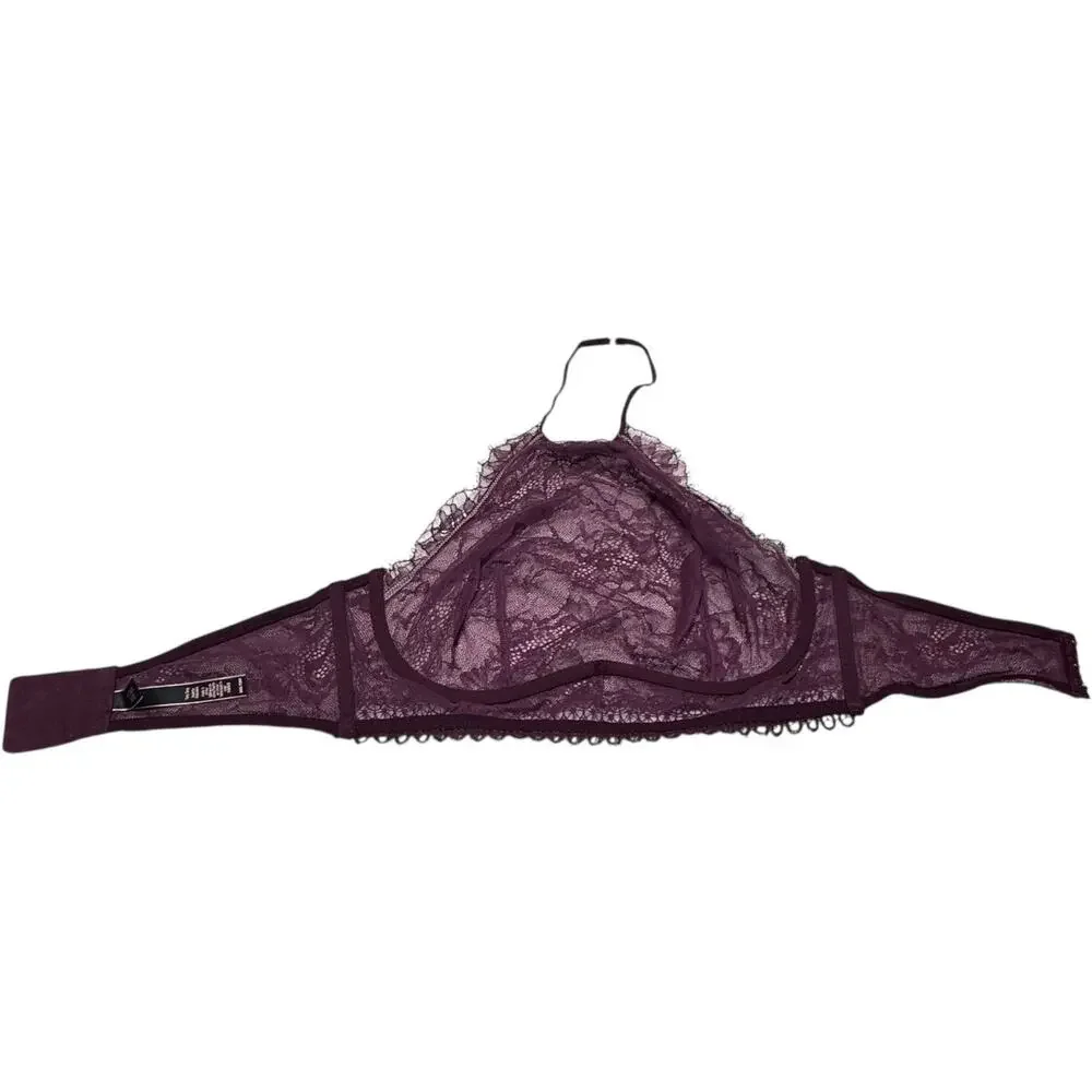 Victoria's Secret Very Sexy Lace Halter Underwire Bralette Wine Purple 36D